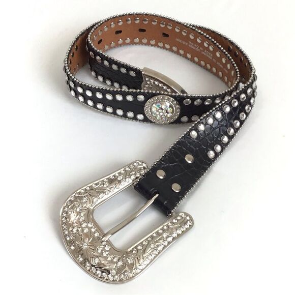 Blazin Roxx Black Western Style Genuine Leather Rhinestone Belt Size Small